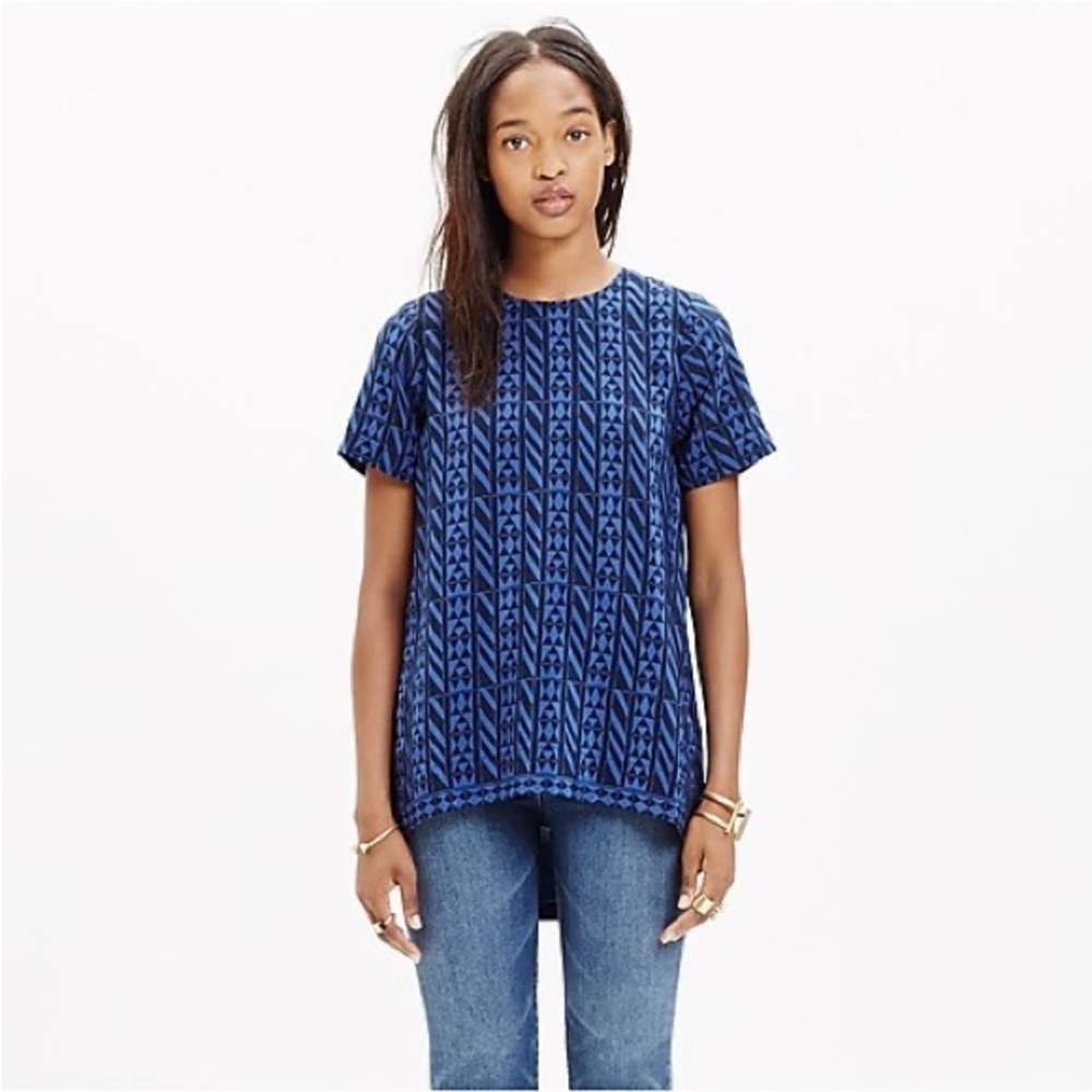 MADEWELL | Blue Printed 100% Silk Blouse Sz XS